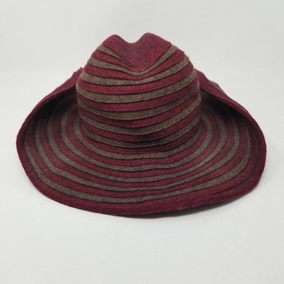 San Francisco Hat Felted 100% Wool Wide Rolled Brim Texture Stripes USA One Size - Picture 6 of 13
